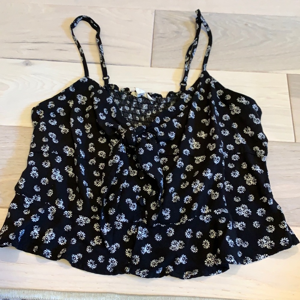 LA Hearts Black Flower Tank Top